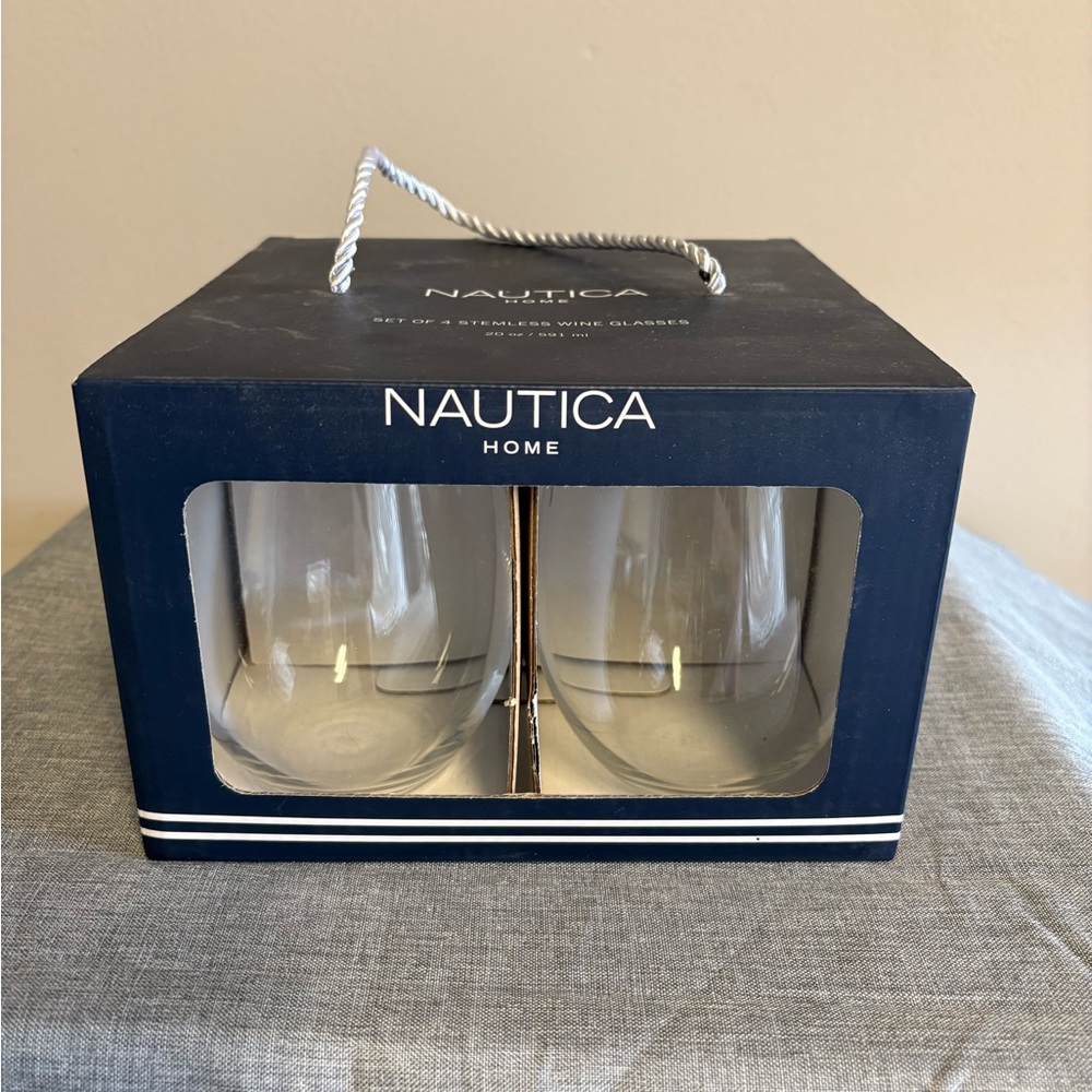 Nautica Home Clear Stemless Wine Glasses Set